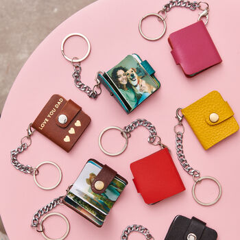 Personalised Leather Eight Photo Mini Book Keyring With Hot Stamped Initials, Name Or Date, 3 of 12
