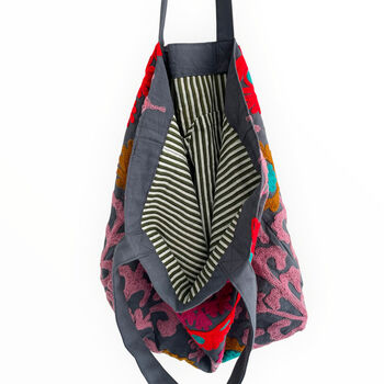 Embroidered Suzani Shoulder Bag In Dark Grey, 4 of 12