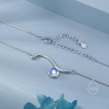 Sterling Silver Moonstone Wave Pendant Necklace, 2 of 12