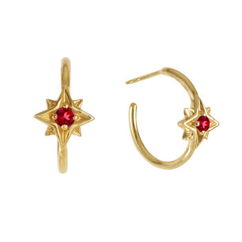 Guiding North Star Birthstone Gold Plated Hoop Earrings Emerald, Sapphire Or Rhodolite, 8 of 10