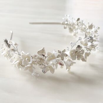 White And Silver Floral Bridal Crown, 3 of 8