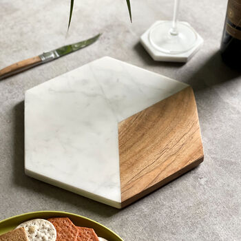 Marble And Acacia Hexagon Serving Platter, 2 of 3