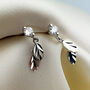 Sterling Silver Crystal Leaf Dangle Stud Earrings, thumbnail 4 of 6