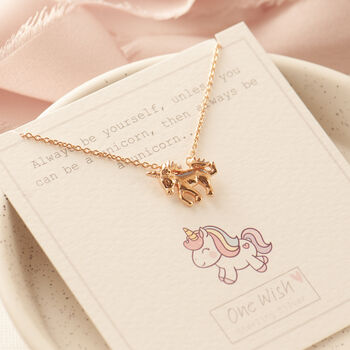 Rose Gold Or Gold Unicorn Cute Necklace, 5 of 12