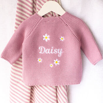 Personalised Baby Cardigan With Daisy And Name Embroidery, 9 of 12