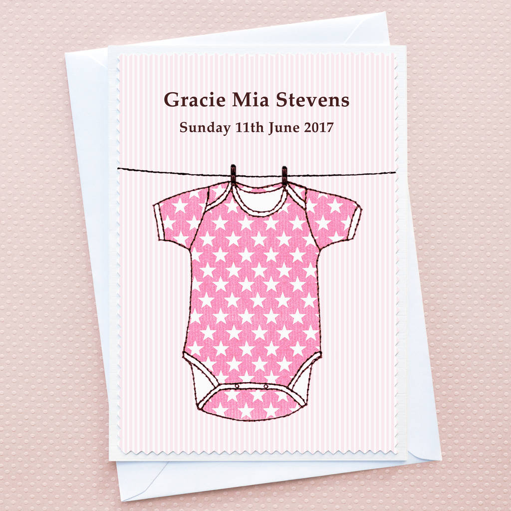 Personalised New Baby Girl Card 'Babygro', 1 of 4