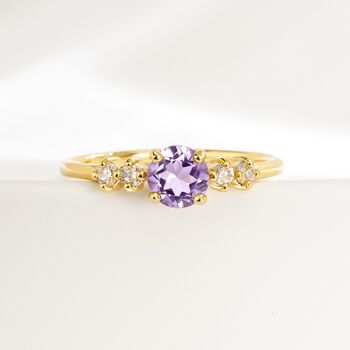 Lavender Amethyst Five Stone Ring In Sterling Silver And Gold, 6 of 11