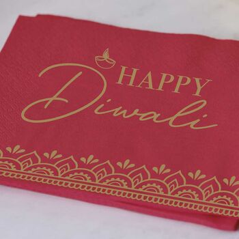 Red Happy Diwali Paper Napkins X 16, 3 of 3