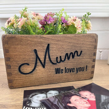 Personalised Mum Wooden Plant Pot, 3 of 6