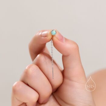 Sterling Silver Green Opal Dot Threader Earrings, 2 of 11