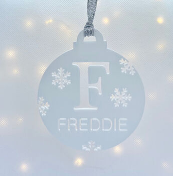 Personalised Name And Initial Christmas Bauble, 12 of 12