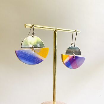 Handmade Leather Large Halfmoon With Pendent Earrings Marbled, 2 of 10