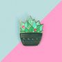 Blue And Pink Enamel Cactus Pin With Gold Metal, thumbnail 3 of 7