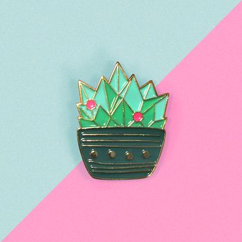 Blue And Pink Enamel Cactus Pin With Gold Metal, 3 of 7