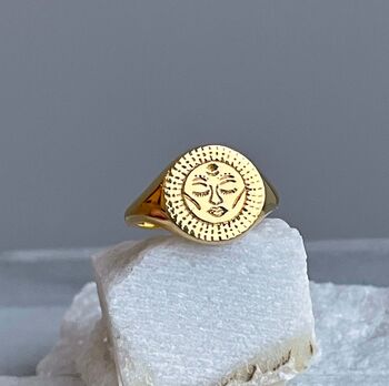 Sterling Silver Gold Moon Face Signet Ring, 11 of 11