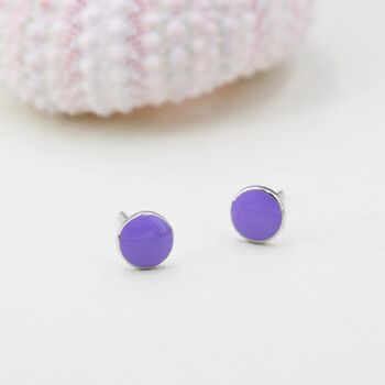 Sterling Silver Enamel Purple Round Dot Stud Earrings, 3 of 9