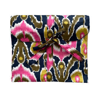 Ikat Print 100% Cotton Ladies Pyjamas In Navy And Pink, 2 of 2