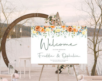 Wedding Welcome Sign Orange And Yellow Florals, 3 of 5