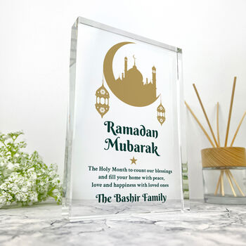 Personalised Ramadan Mubarak Crescent And Lanterns Giant Crystal Block 19.5cm X 14cm, 5 of 7