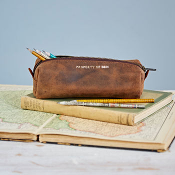 Personalised Message Buffalo Leather Square Pencil Case, 3 of 8