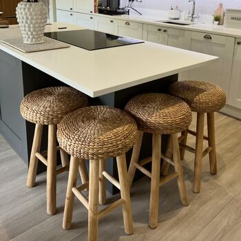 Wood Bar Stool With Wicker Seat, 3 of 10