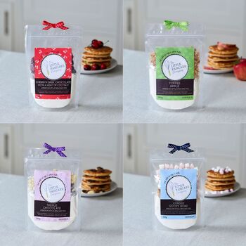 Pancake Lover's Gift Hamper With Four Gourmet Pancake Mixes And A Metal Whisk, 6 of 9