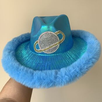 Metallic Baby Pink, Hot Pink Or Blue Space Cowboy Hat, 10 of 10