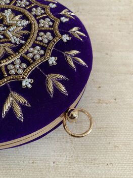 Purple Handcrafted Velvet Bangle Clutch Bag, 8 of 8