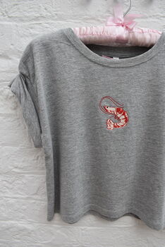 Wizzie X Chloë Grey Embroidered Prawn T Shirt, 2 of 8