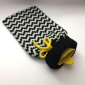 Charcoal And White Zig Zag Knitted Hot Water Bottle, 3 of 4