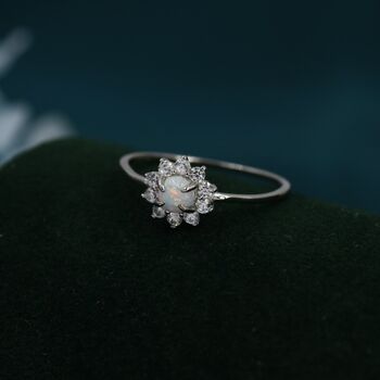 White Opal Cz Halo Ring In Sterling Silver, 4 of 10