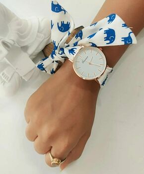 Blue Elephant Changeable Women Cotton Strap Wrist Watch, 5 of 7