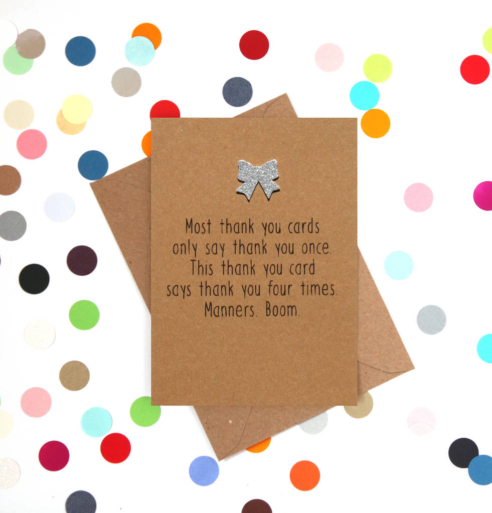 'thank you four times' funny thank you card by bettie confetti