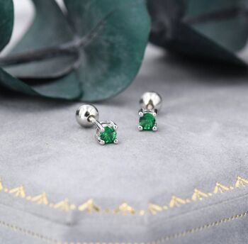 Sterling Silver Emerald Green Cz Earrings, 4 of 12