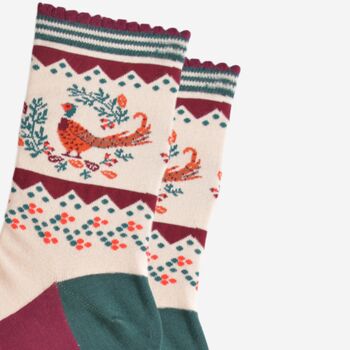 Women's Bamboo Socks Woodland Pheasant Wreath, 3 of 5