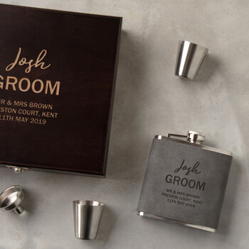 Personalised Groom Hip Flask Gift Set, 2 of 9