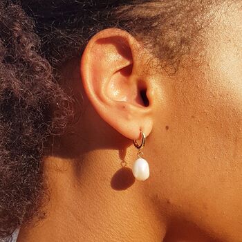 Pearl And Starfish Huggie Hoop Earrings In Gold, 3 of 9
