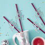 Foiled Hot Pink Lets Party Iridescent Flag Paper Straws, thumbnail 1 of 3