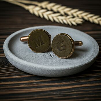 Tan Single Initial Leather Anniversary Cufflinks, 4 of 6