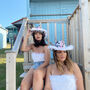 White Feather Trim Cow Print Cowboy Hat, thumbnail 1 of 5