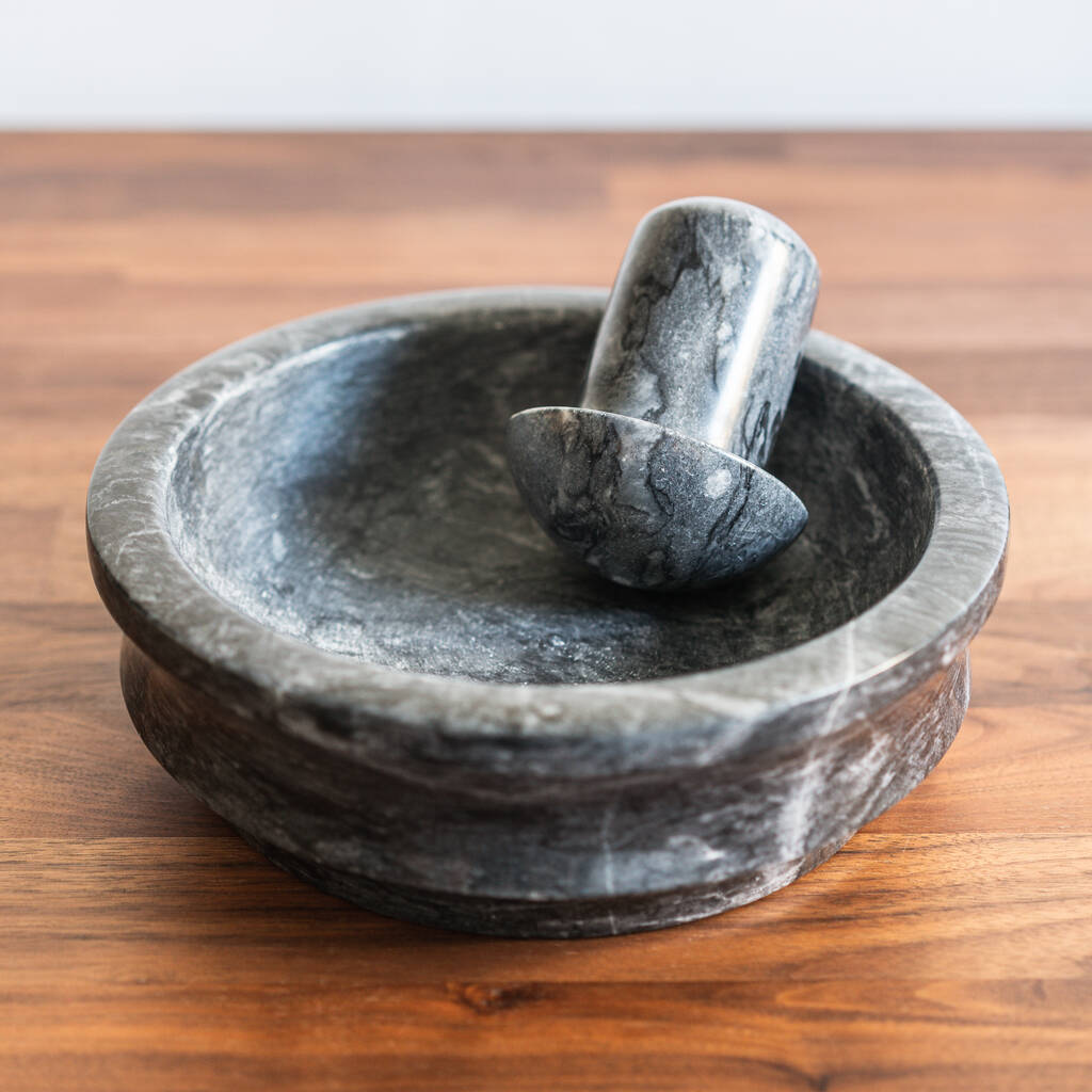 Marble Flat Pestle And Mortar. Two Sizes Available, 1 of 5