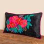 Black Floral Embroidered Cotton Velvet Cushion Cover, thumbnail 3 of 7