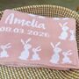 Personalised Knitted Mummy And Baby Bunny Blanket, thumbnail 1 of 12