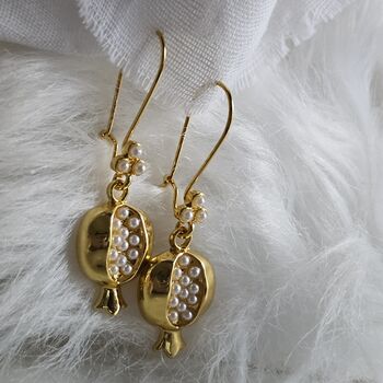 Pomegranate Drop Hoop Pearl Earrings, 7 of 12