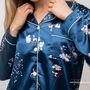 Blue Printed Soft Satin Long Sleeve Luxury Pyjama Set, thumbnail 5 of 9