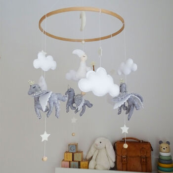 Enchanted Dancers Unicorn And Clouds Nursery Mobile, 4 of 8