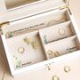 Personalised Birth Flower White Embroidered Interior Jewellery Box, thumbnail 4 of 6