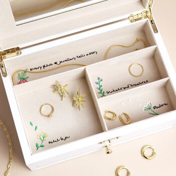 Personalised Birth Flower White Embroidered Interior Jewellery Box, 4 of 6