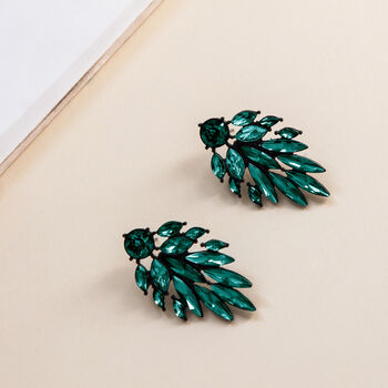 Emerald Green Crystal Leaf Drop Earrings, 3 of 4