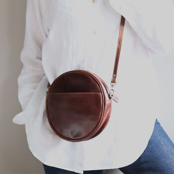 Leather Circle Shoulder Bag, Distressed Brown, 2 of 6